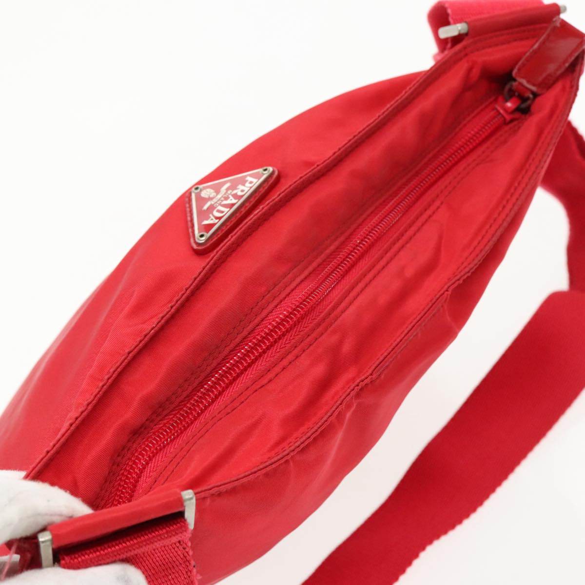 PRADA Shoulder Bag Nylon Red Silver Auth 96070