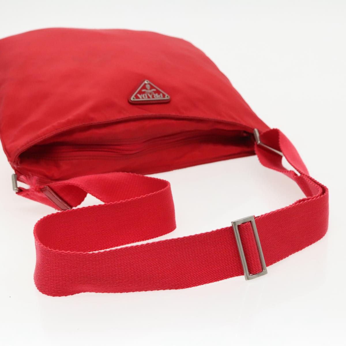 PRADA Shoulder Bag Nylon Red Silver Auth 96070