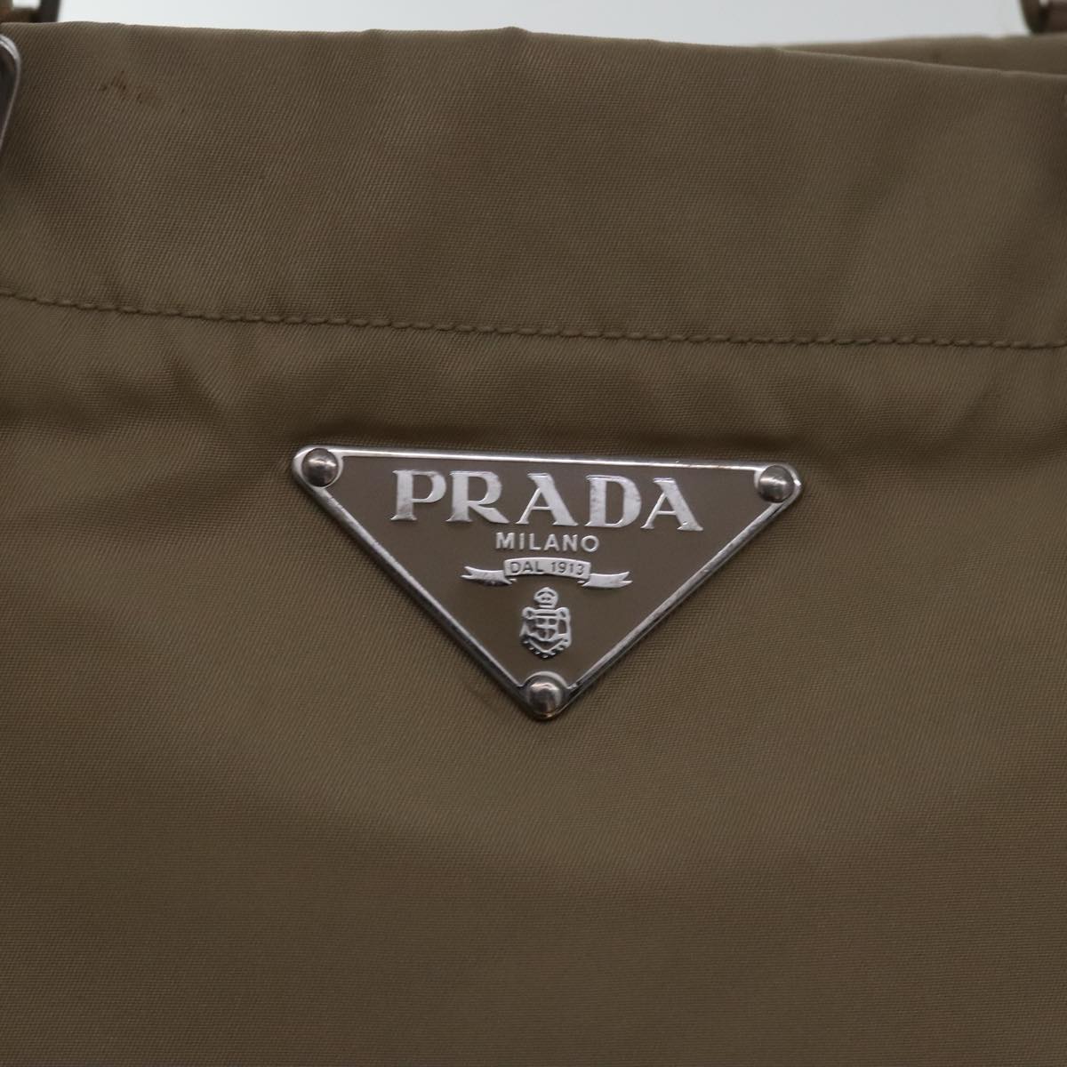 PRADA Tote Bag Nylon Beige Silver Auth 96071