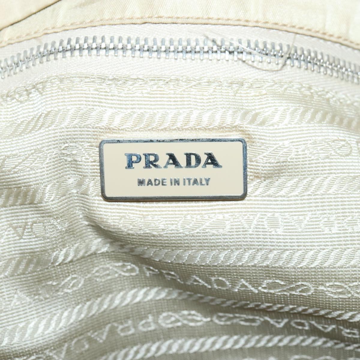 PRADA Tote Bag Nylon Beige Silver Auth 96071