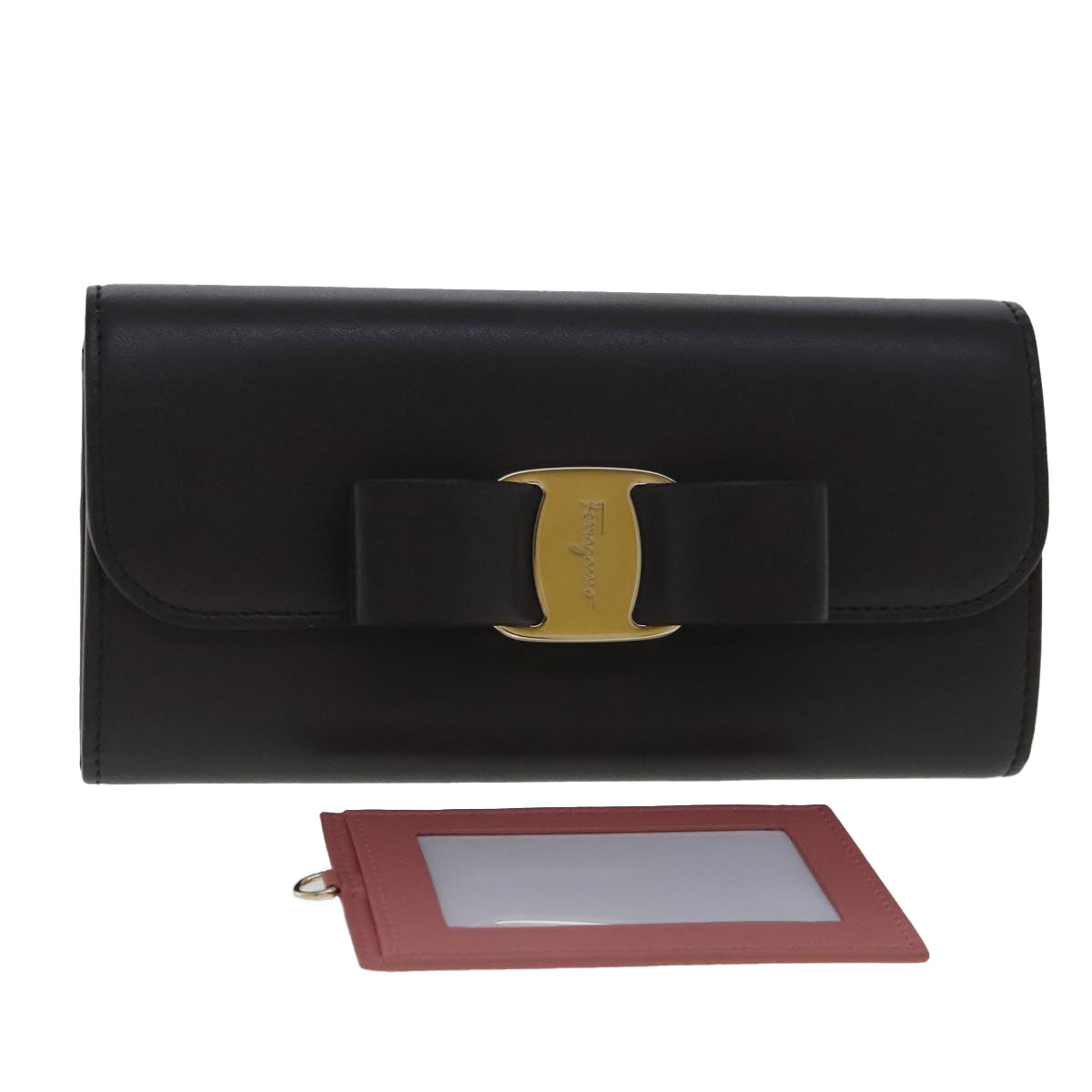 Salvatore Ferragamo Long Wallet Leather Gold Gray Auth 96077