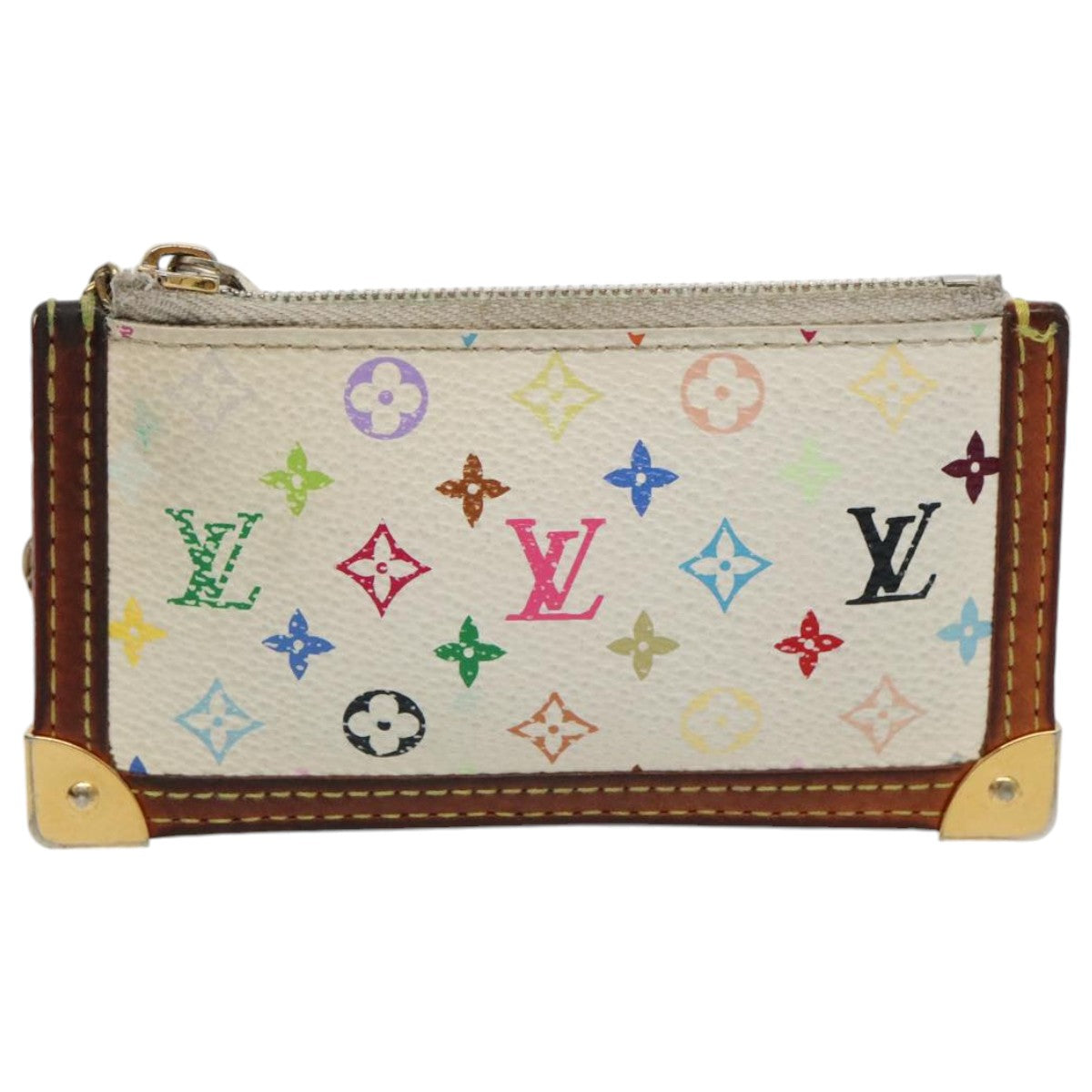 LOUIS VUITTON Multicolor Pochette Cles Coin Purse White M92655 LV Auth 96161