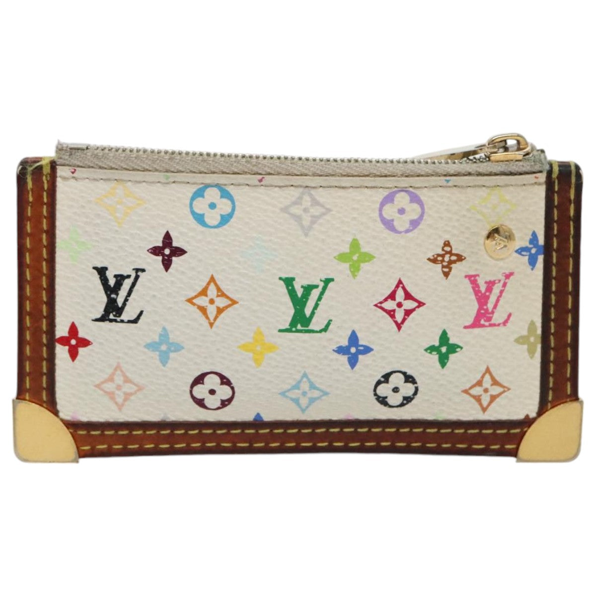 LOUIS VUITTON Multicolor Pochette Cles Coin Purse White M92655 LV Auth 96161 - 0