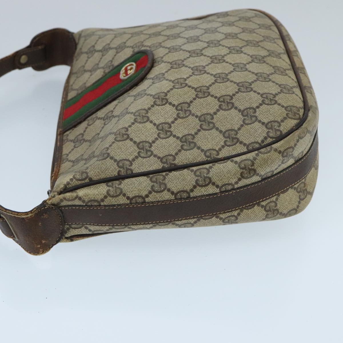 GUCCI GG Supreme Web Sherry Line Shoulder Bag PVC Beige Gold Red Auth 96165