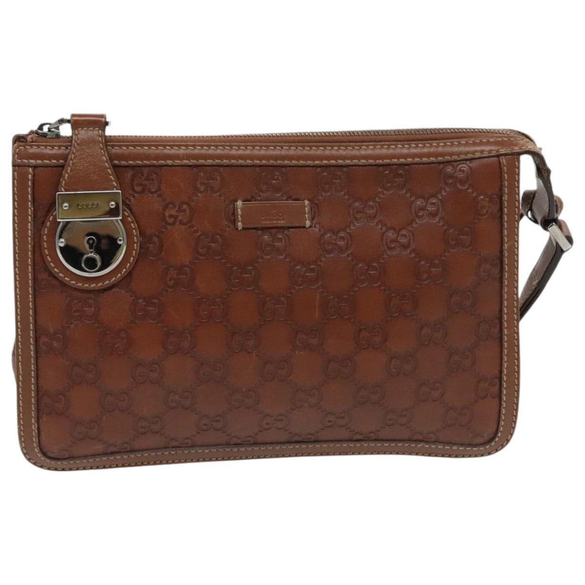 GUCCI GG Canvas Guccissima Clutch Bag Leather Brown Silver 152600 Auth 96166