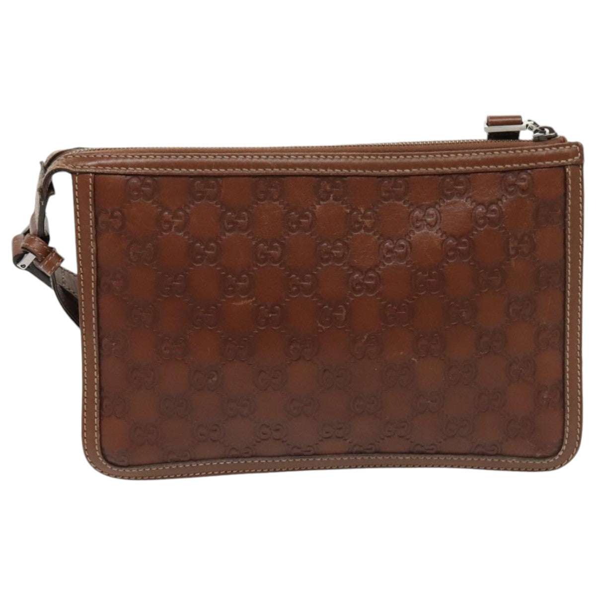 GUCCI GG Canvas Guccissima Clutch Bag Leather Brown Silver 152600 Auth 96166 - 0