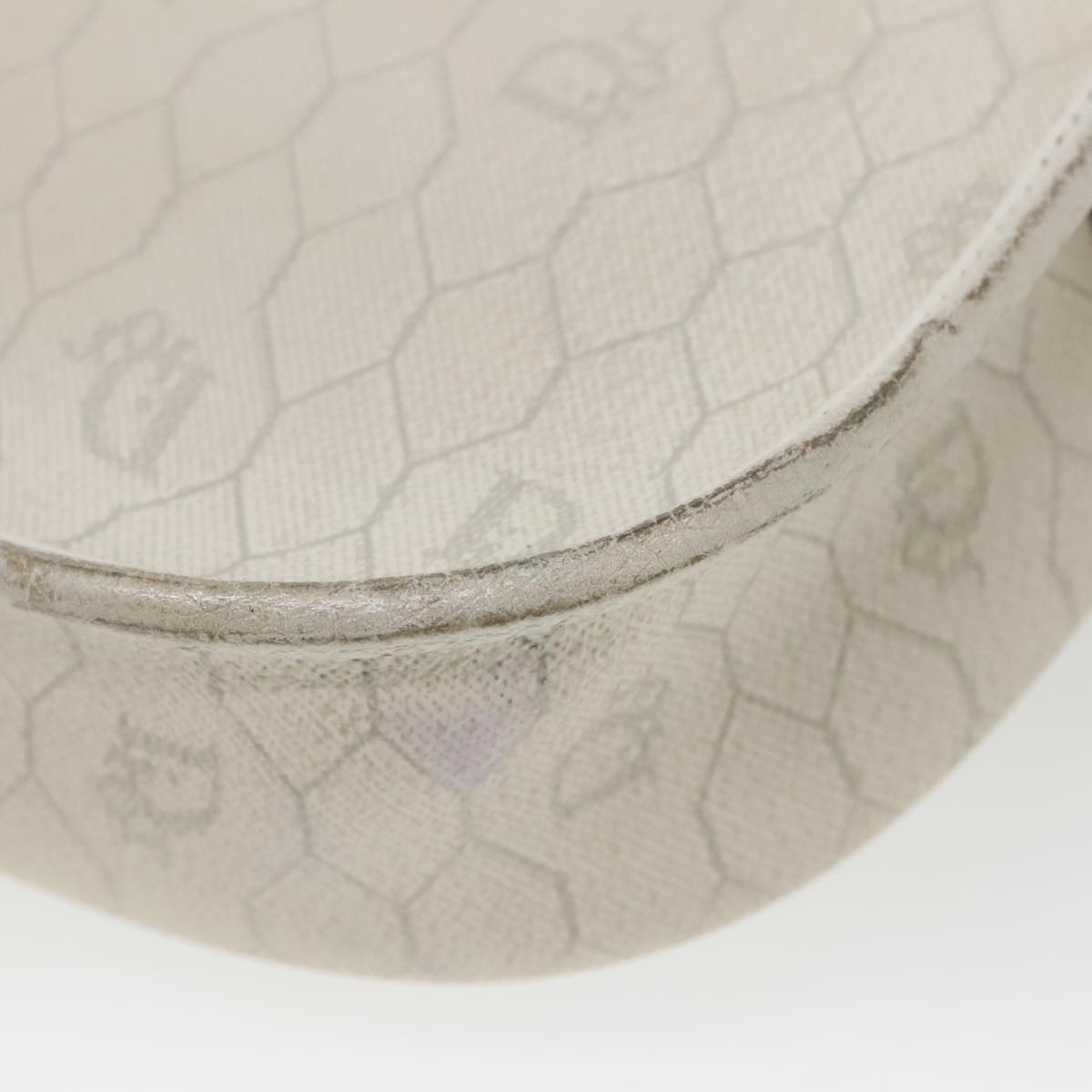 Christian Dior Honeycomb Canvas Shoulder Bag PVC White Gold Auth 96171