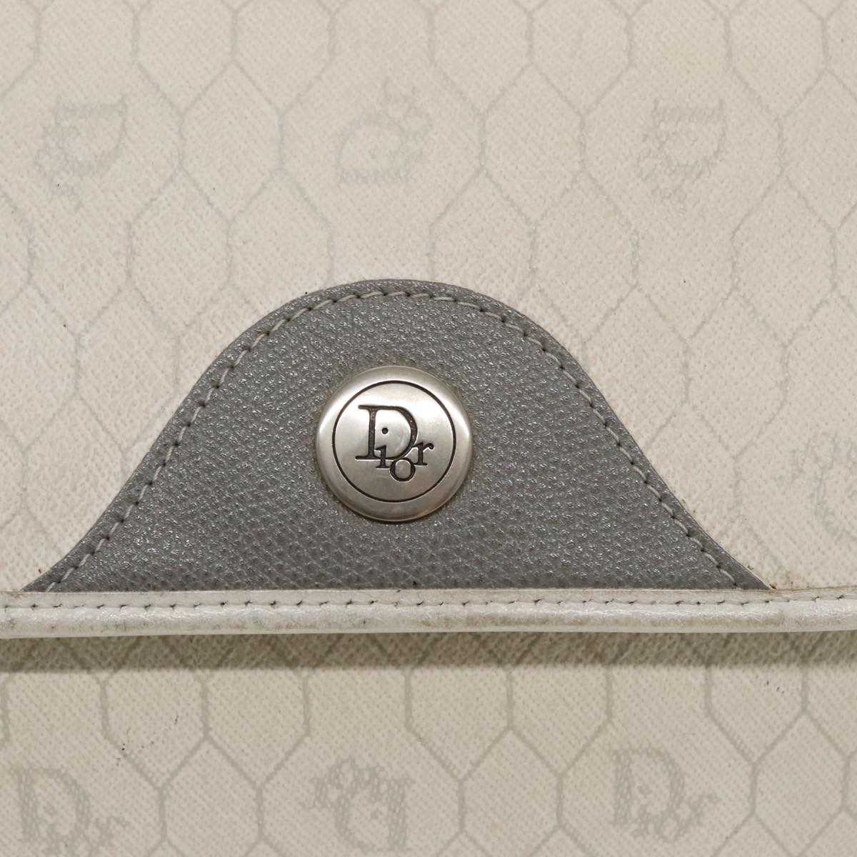 Christian Dior Honeycomb Canvas Shoulder Bag PVC White Gold Auth 96171