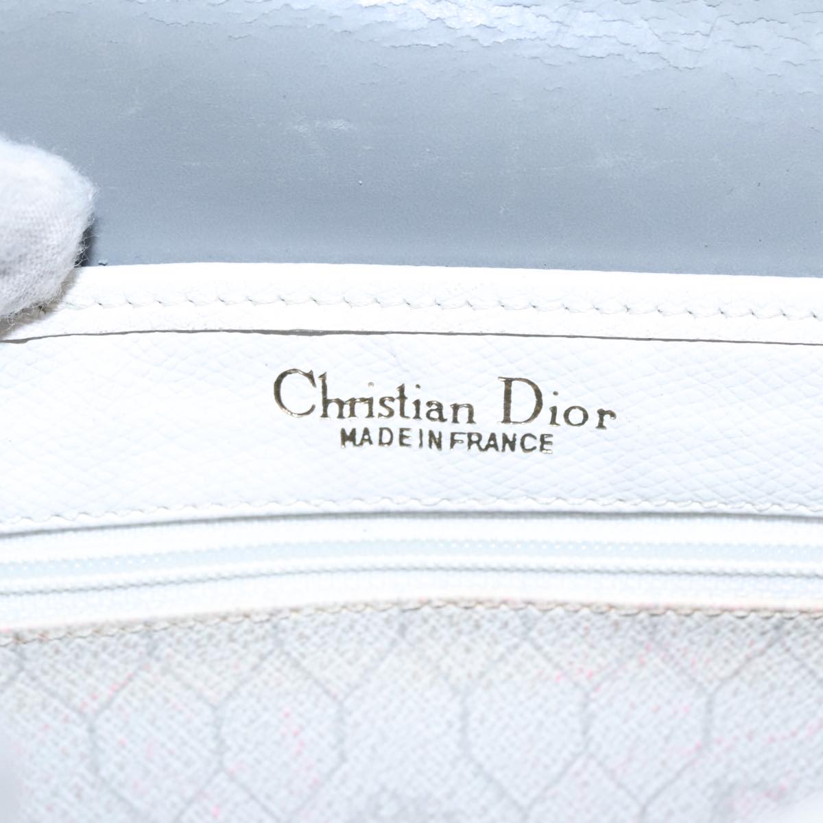 Christian Dior Honeycomb Canvas Shoulder Bag PVC White Gold Auth 96171