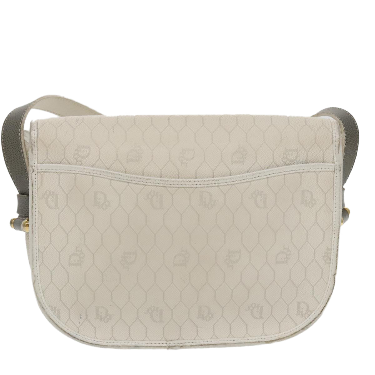 Christian Dior Honeycomb Canvas Shoulder Bag PVC White Gold Auth 96171