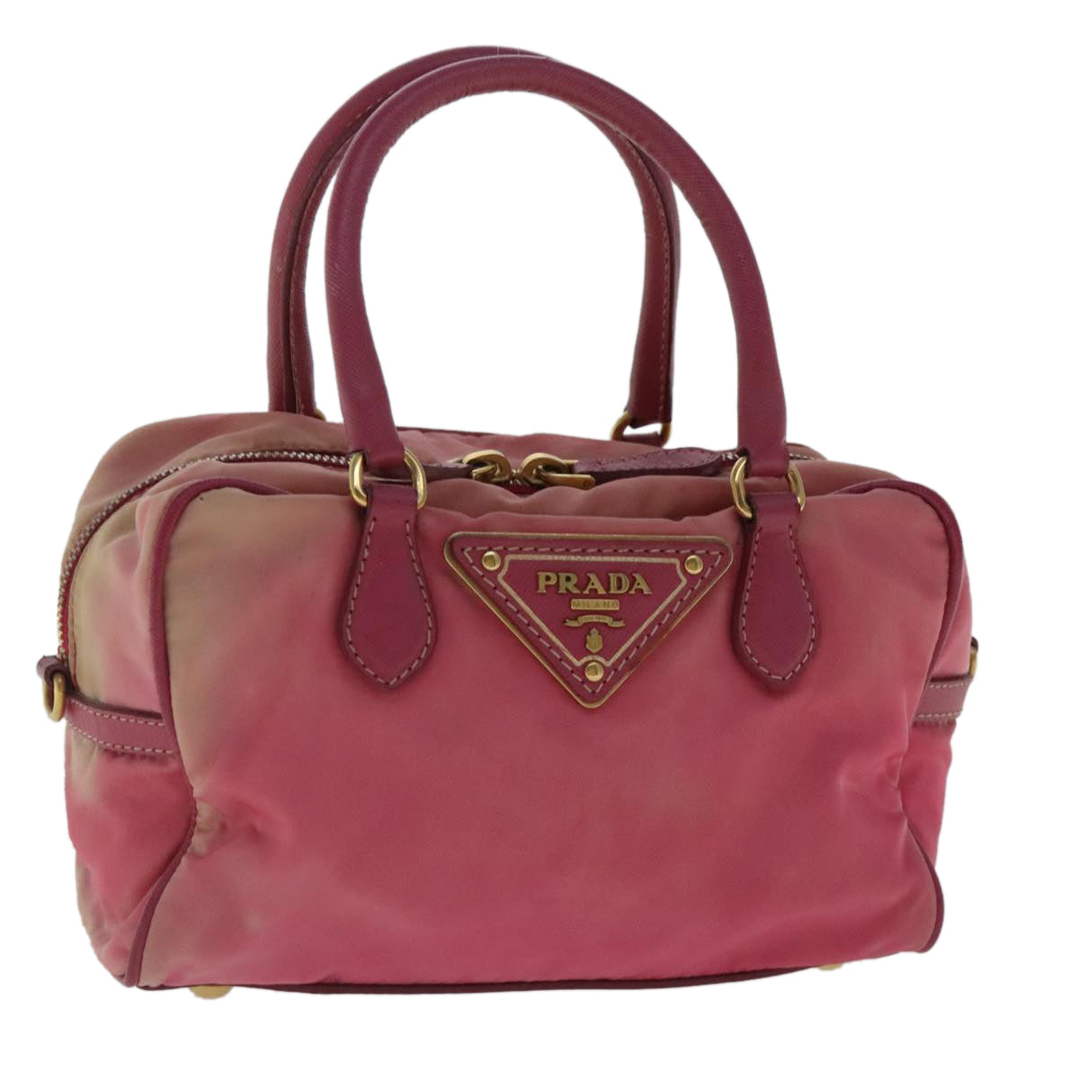 PRADA Hand Bag Nylon Pink Gold Auth 96174