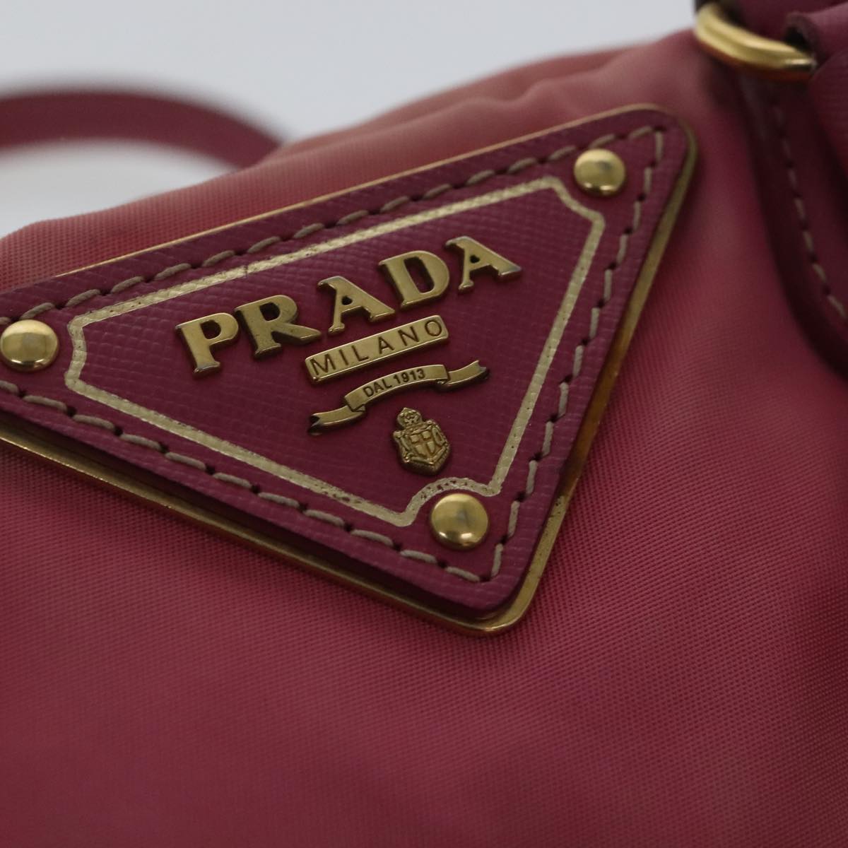 PRADA Hand Bag Nylon Pink Gold Auth 96174