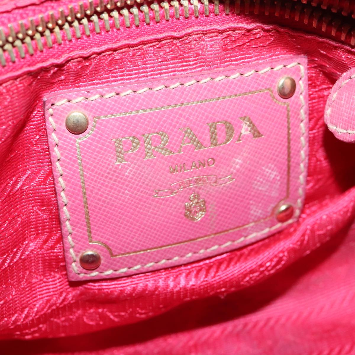 PRADA Hand Bag Nylon Pink Gold Auth 96174