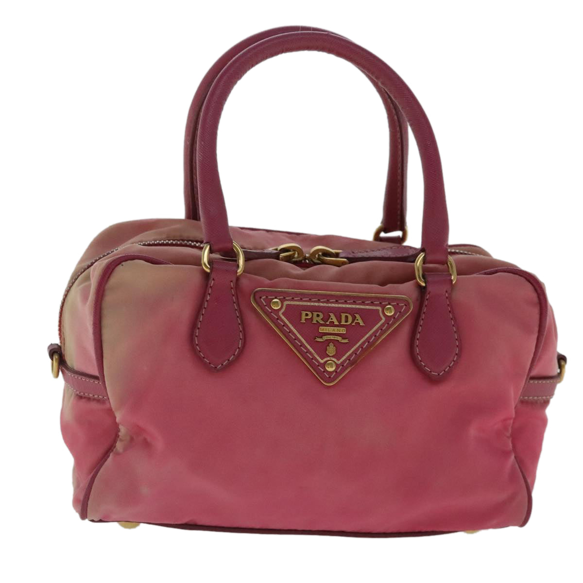 PRADA Hand Bag Nylon Pink Gold Auth 96174