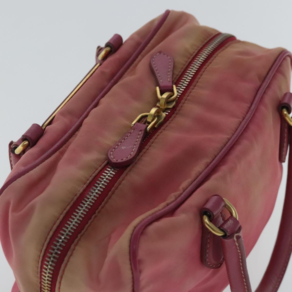 PRADA Hand Bag Nylon Pink Gold Auth 96174