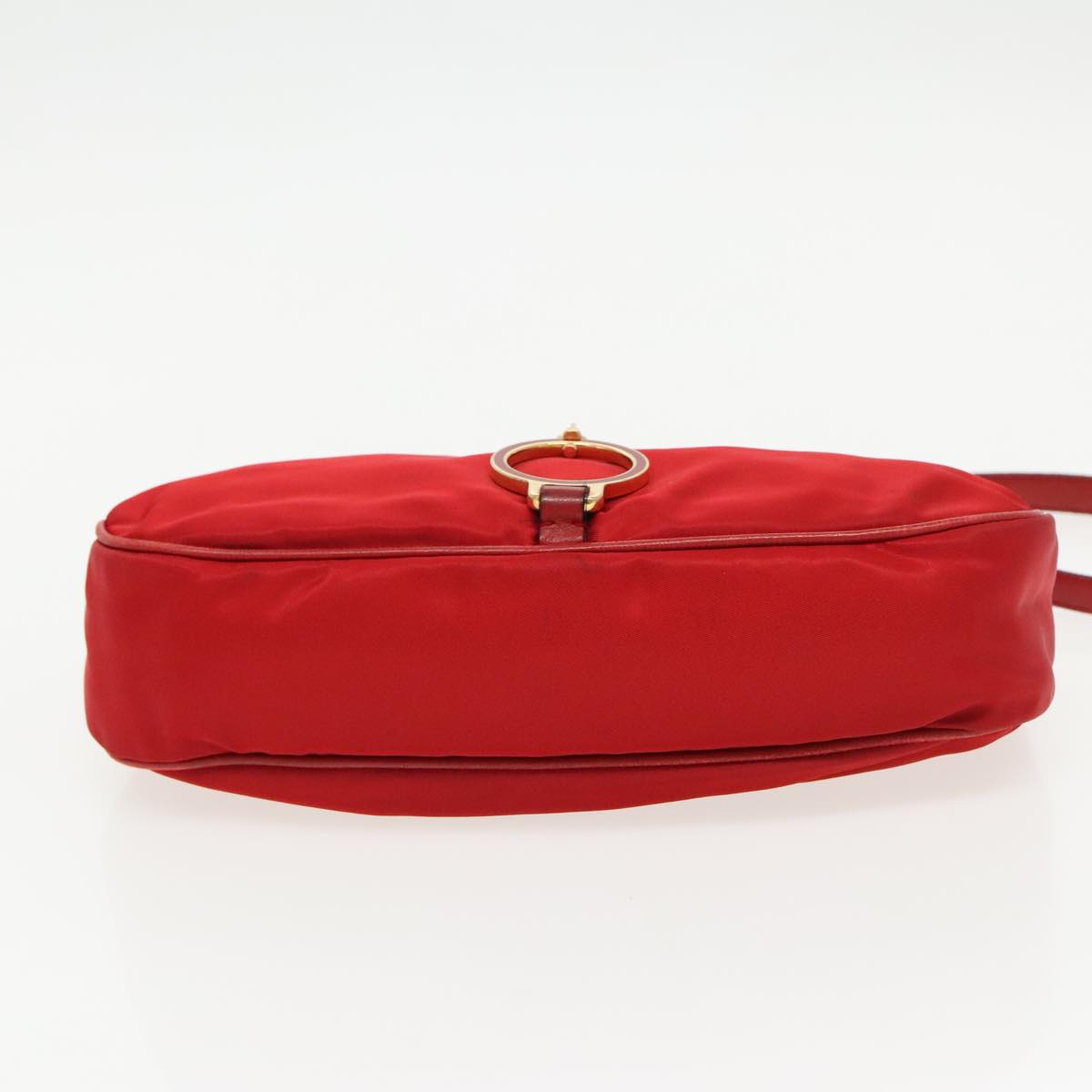 PRADA Accessory Pouch Nylon Red Gold Auth 96175