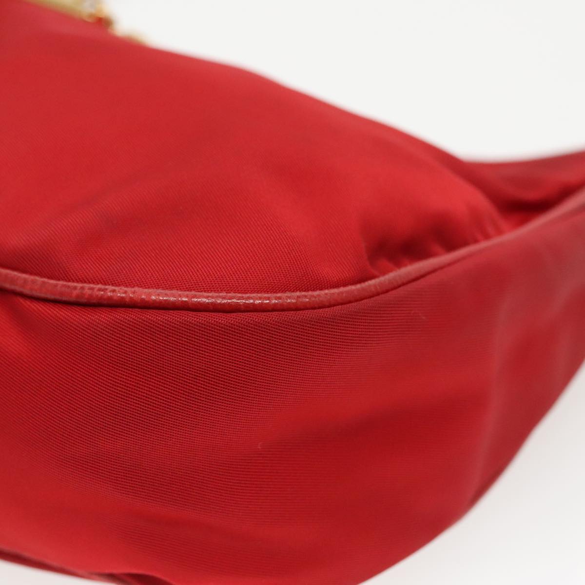 PRADA Accessory Pouch Nylon Red Gold Auth 96175