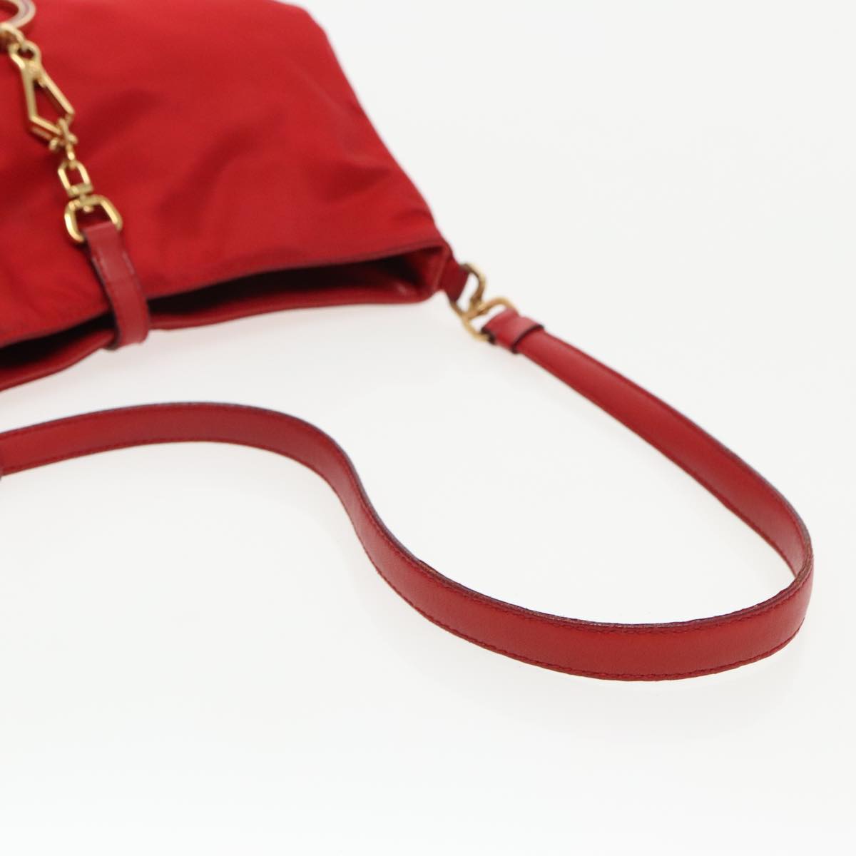 PRADA Accessory Pouch Nylon Red Gold Auth 96175