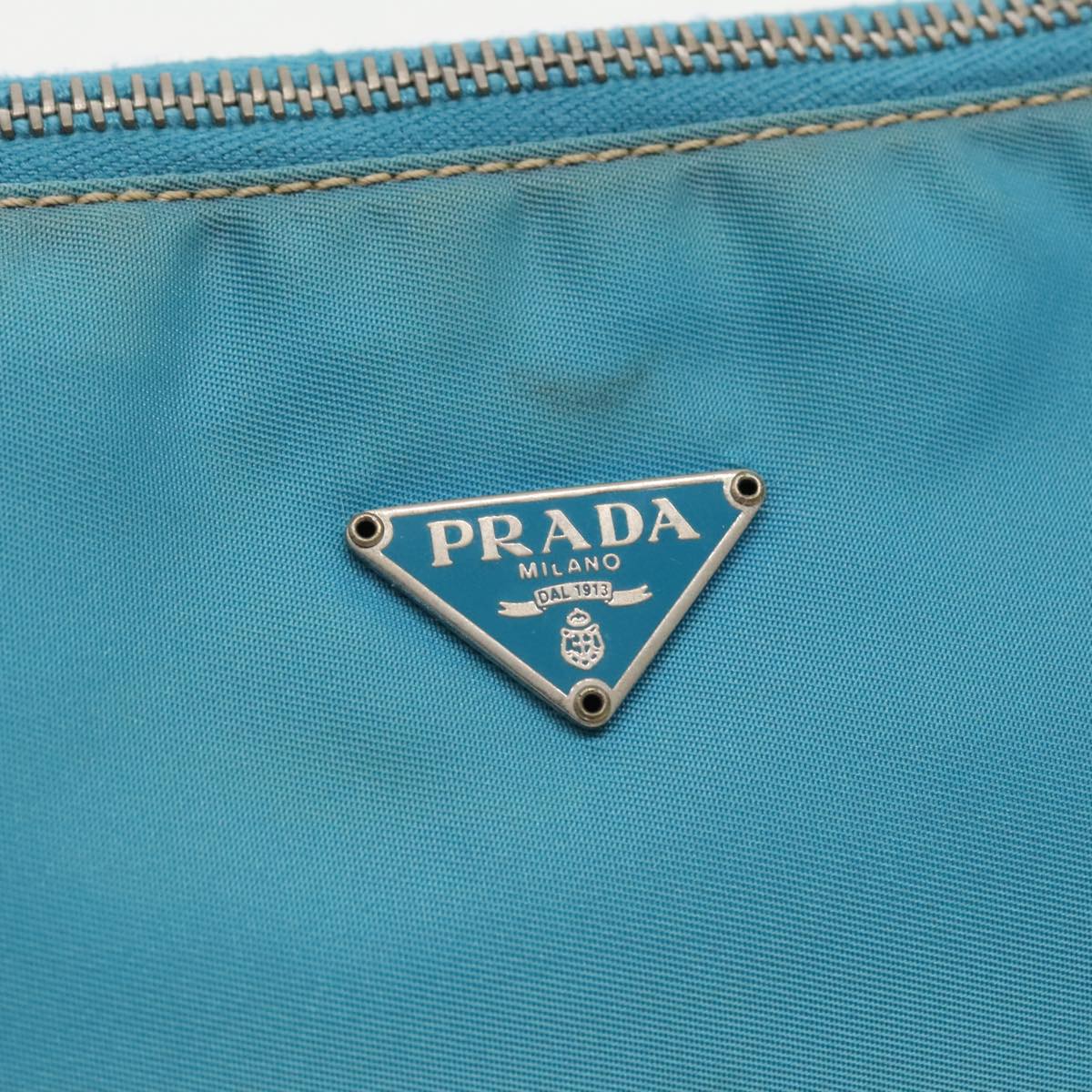 PRADA Accessory Pouch Nylon Blue Silver Auth 96176