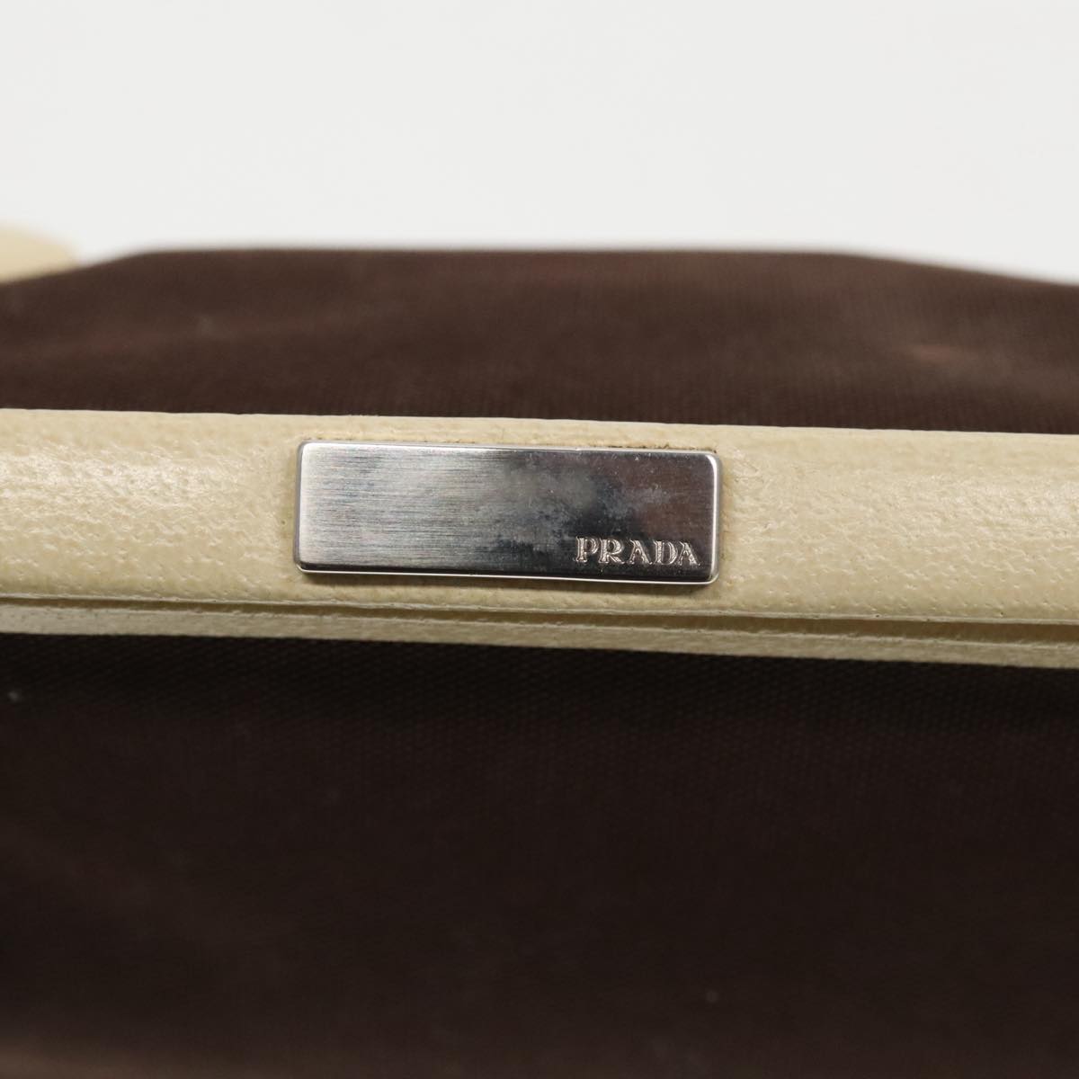 PRADA Hand Bag Canvas Silver Brown Auth 96183