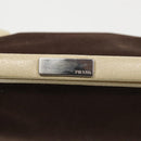 PRADA Hand Bag Canvas Silver Brown Auth 96183-19