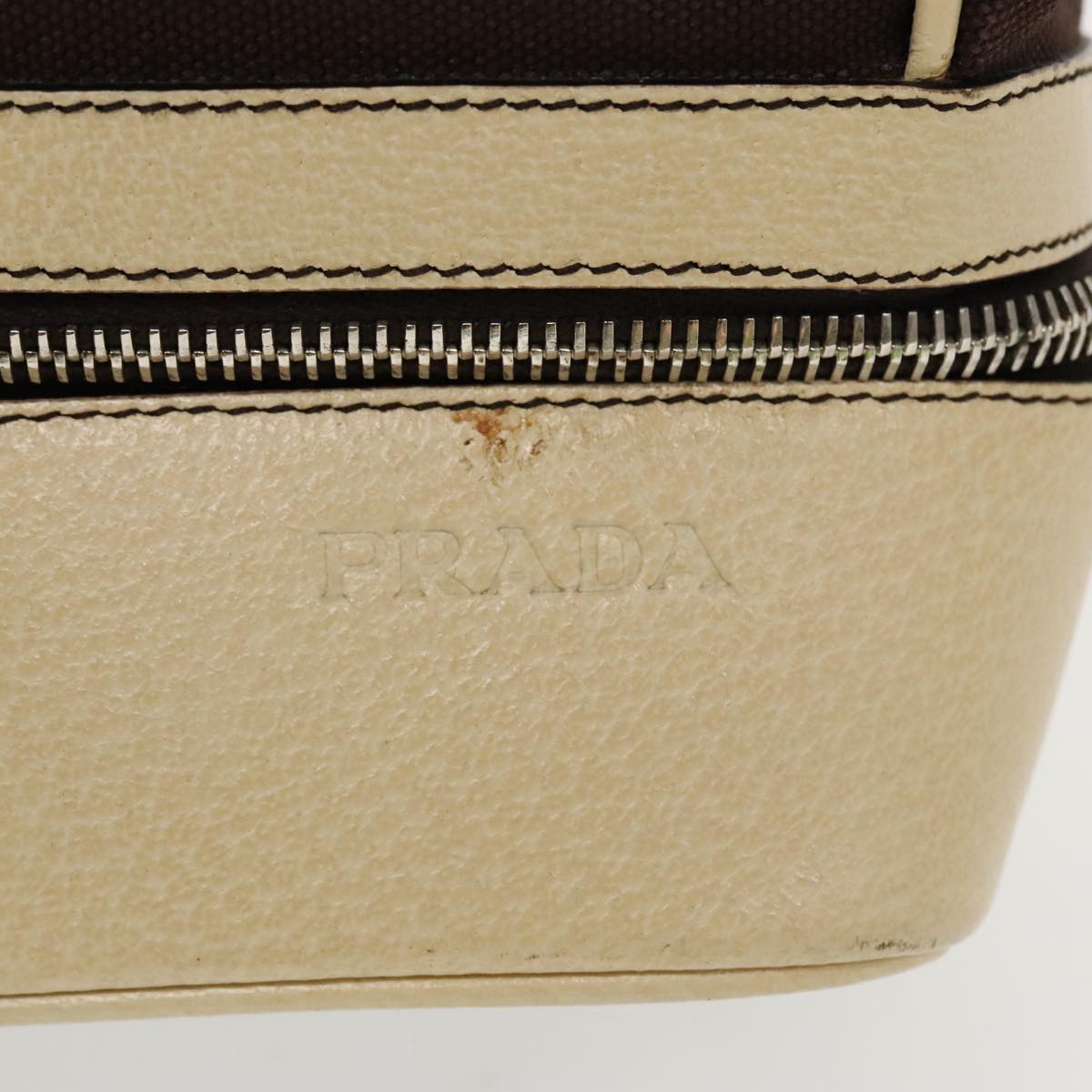 PRADA Hand Bag Canvas Silver Brown Auth 96183