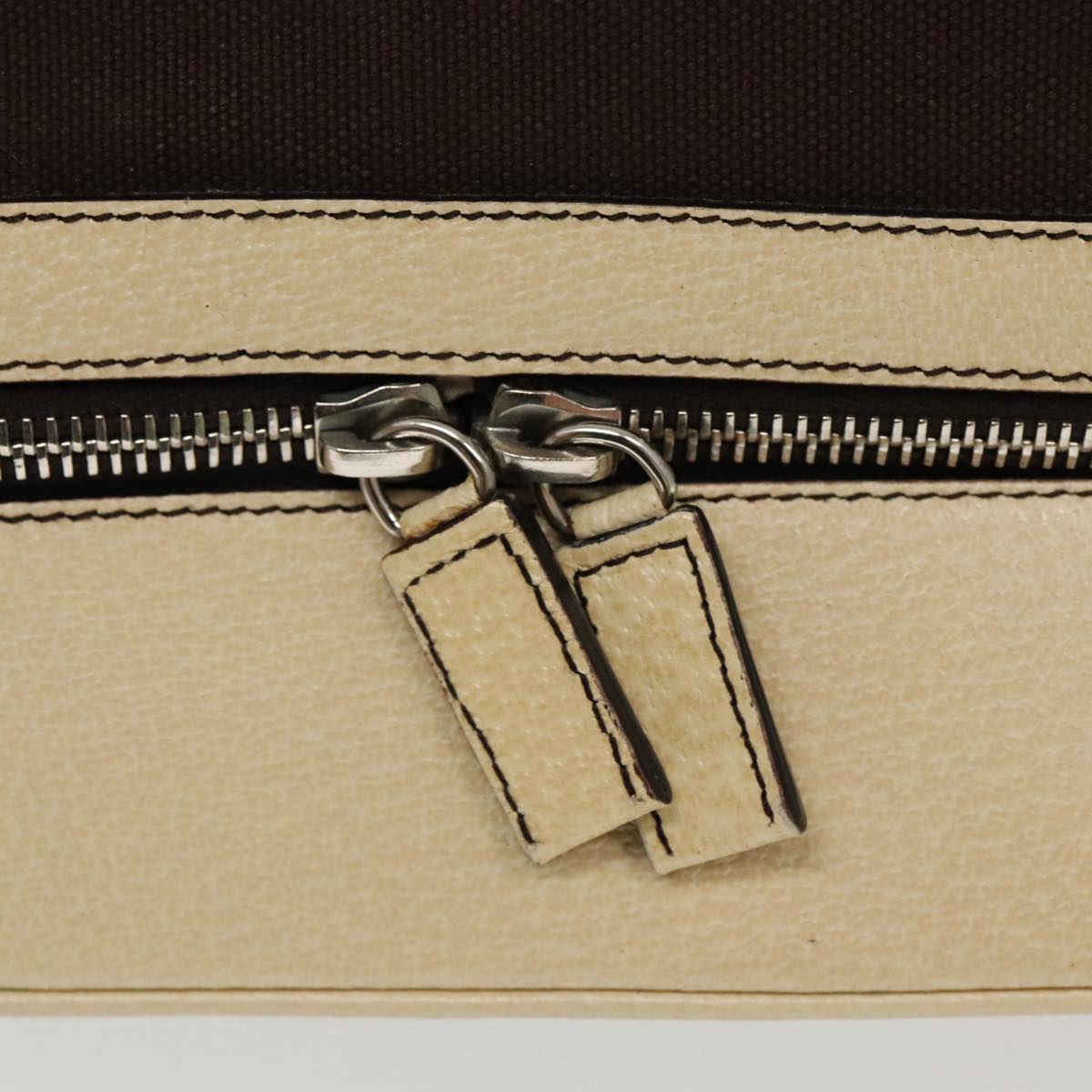 PRADA Hand Bag Canvas Silver Brown Auth 96183