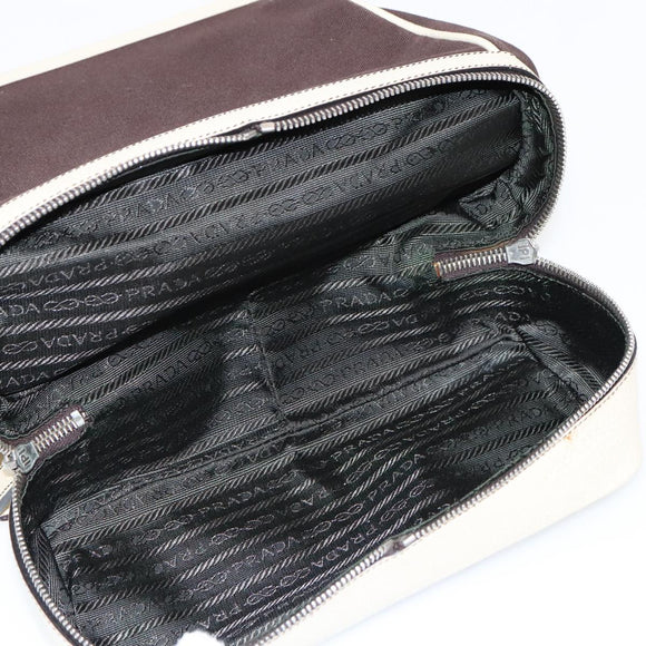 PRADA Hand Bag Canvas Silver Brown Auth 96183