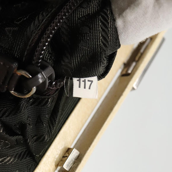 PRADA Hand Bag Canvas Silver Brown Auth 96183