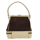 PRADA Hand Bag Canvas Silver Brown Auth 96183-2