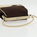 PRADA Hand Bag Canvas Silver Brown Auth 96183-7