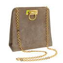 Salvatore Ferragamo Gancini Chain Shoulder Bag Suede Gray Gold Auth 96186-1