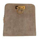 Salvatore Ferragamo Gancini Chain Shoulder Bag Suede Gray Gold Auth 96186-13