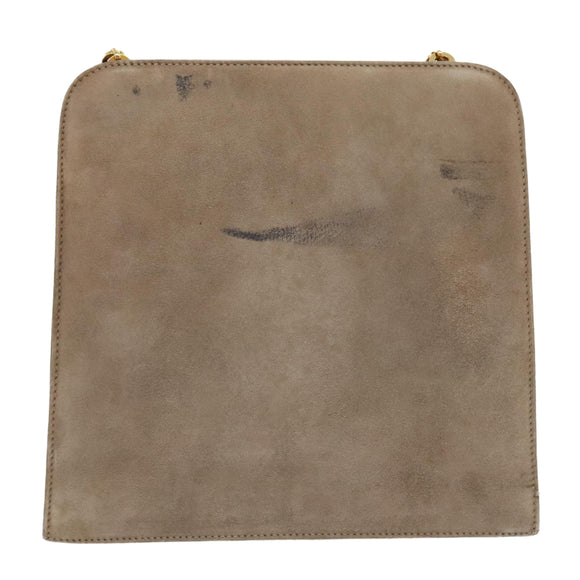 Salvatore Ferragamo Gancini Chain Shoulder Bag Suede Gray Gold Auth 96186