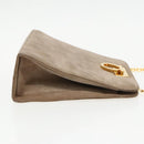 Salvatore Ferragamo Gancini Chain Shoulder Bag Suede Gray Gold Auth 96186-3