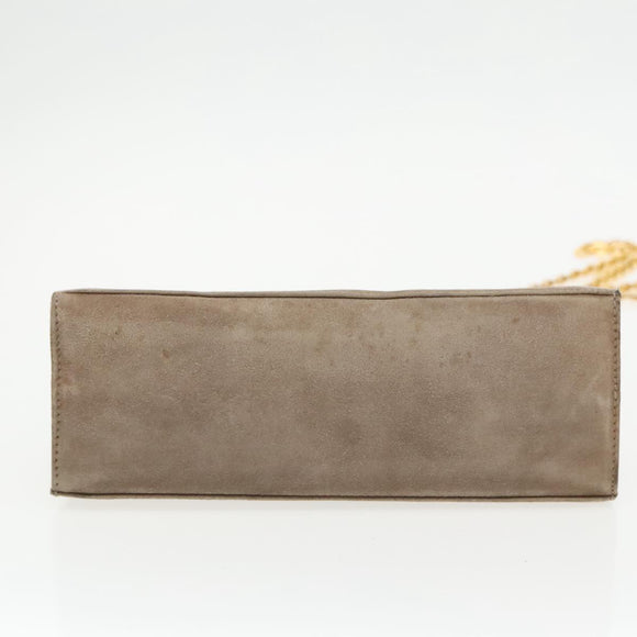 Salvatore Ferragamo Gancini Chain Shoulder Bag Suede Gray Gold Auth 96186