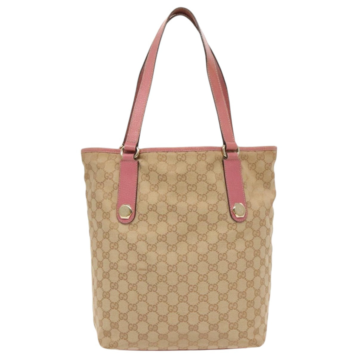 GUCCI GG Canvas Tote Bag Beige Gold pink 153009 Auth 96189