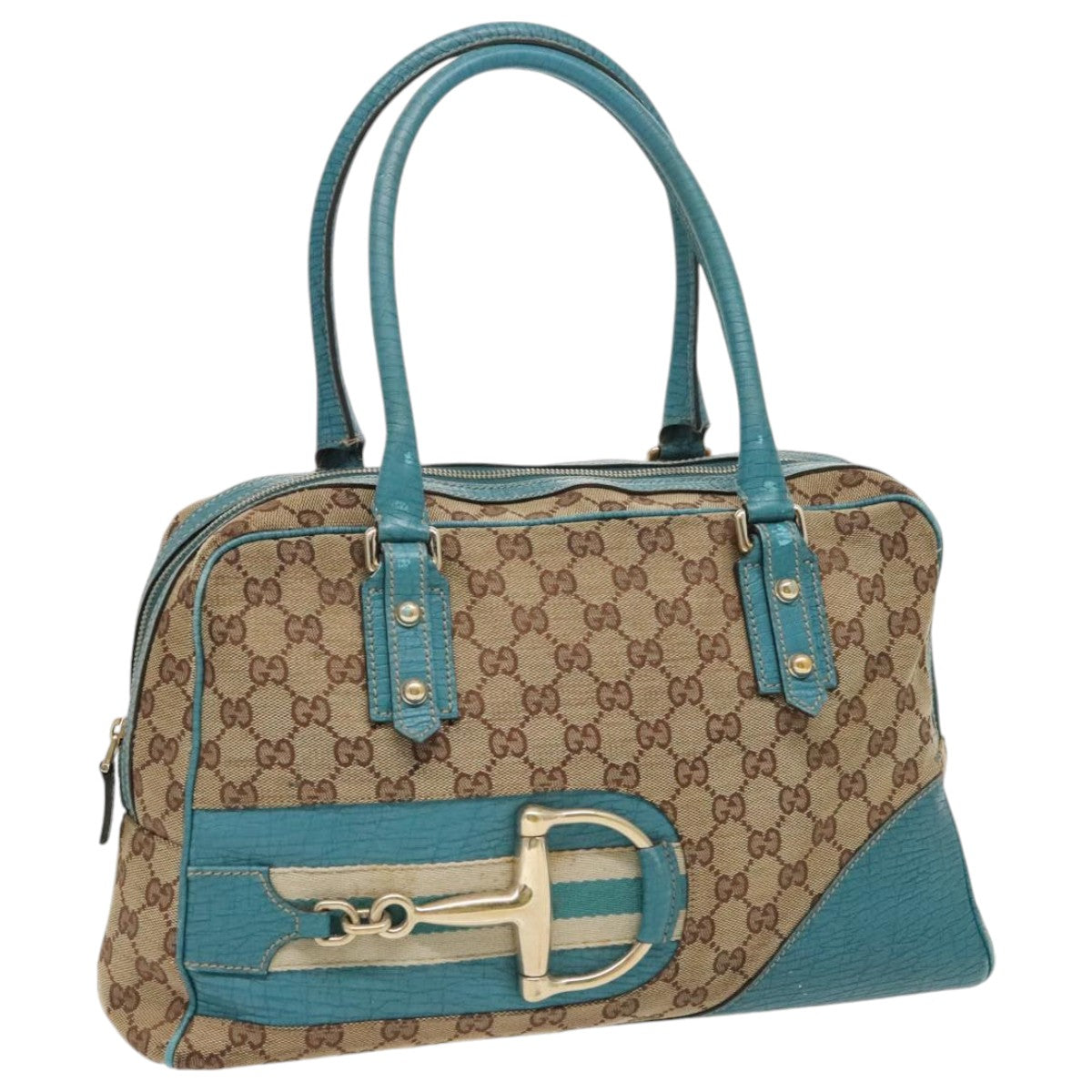 GUCCI GG Canvas Sherry Line Tote Bag Beige Gold blue Auth 96193