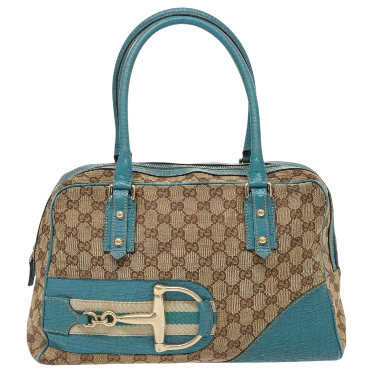 GUCCI GG Canvas Sherry Line Tote Bag Beige Gold blue Auth 96193 - 0