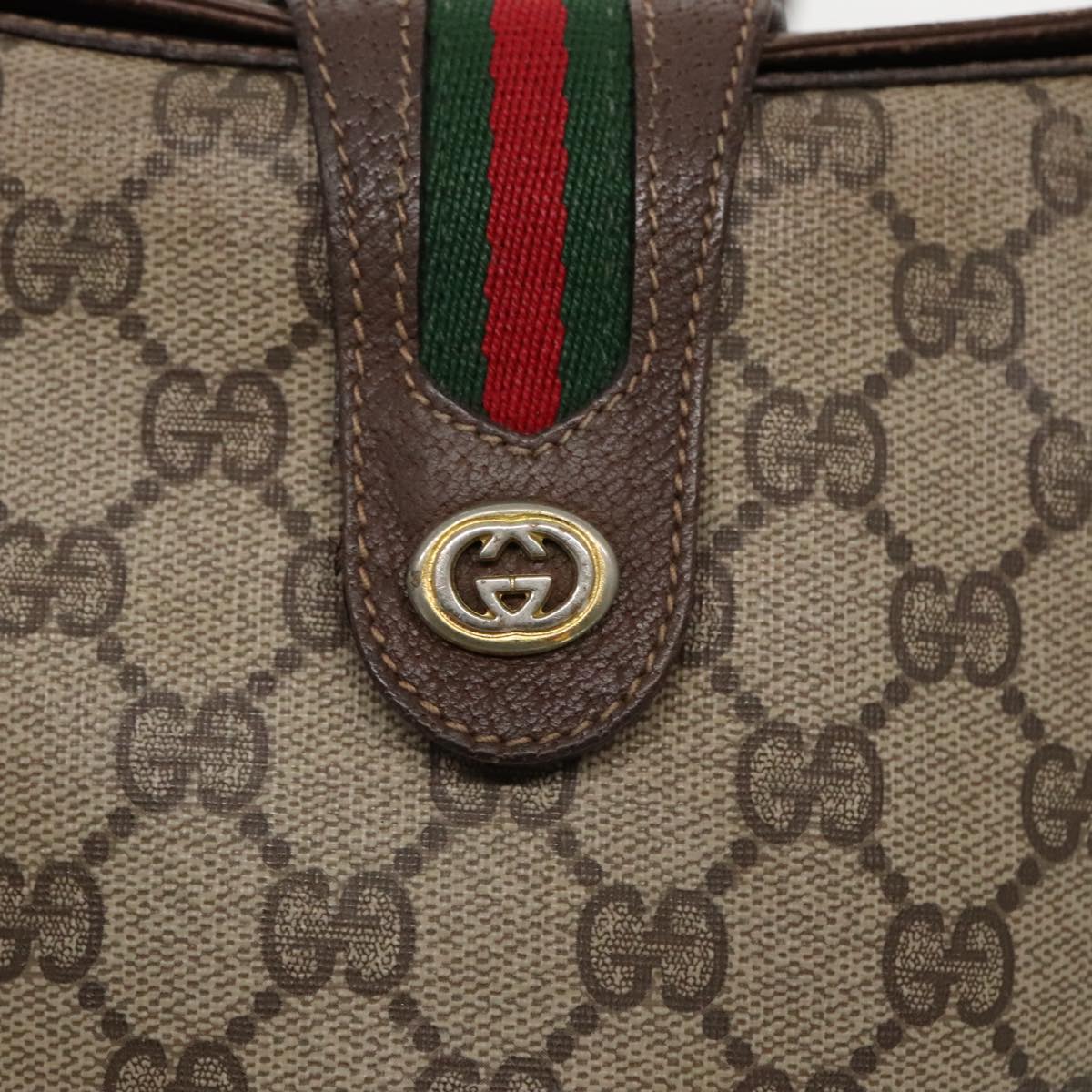 GUCCI GG Supreme Web Sherry Line Shoulder Bag PVC Beige 904 02 081 Auth 96199