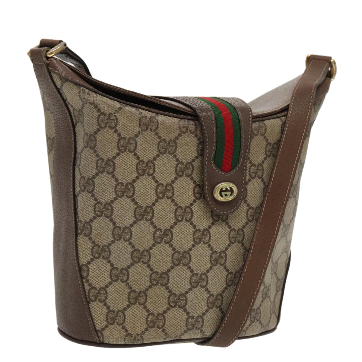 GUCCI GG Supreme Web Sherry Line Shoulder Bag PVC Beige 904 02 081 Auth 96199