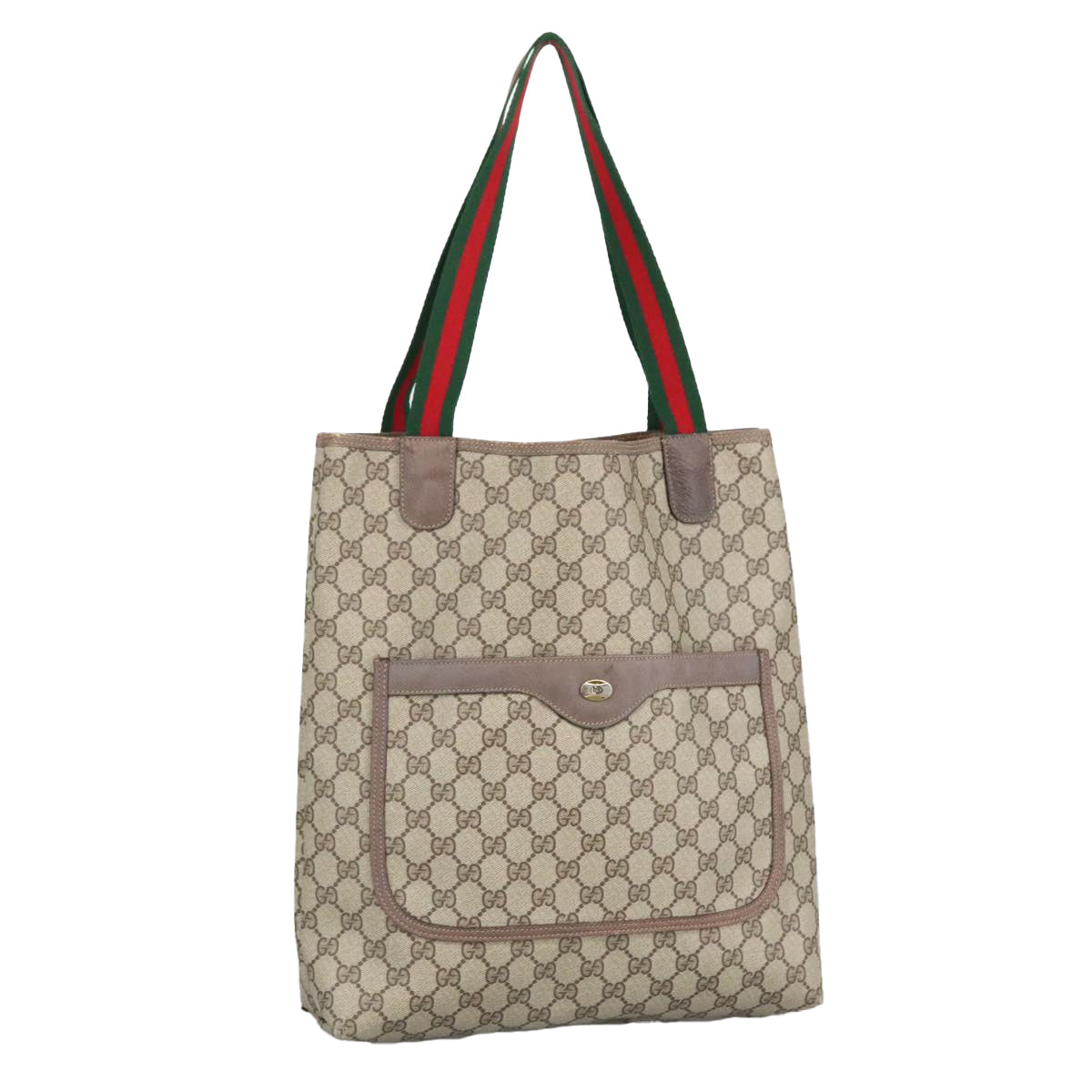 GUCCI GG Supreme Web Sherry Line Tote Bag PVC Leather Beige 39 02 003 Auth 96201