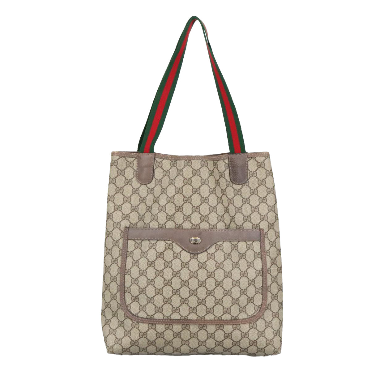 GUCCI GG Supreme Web Sherry Line Tote Bag PVC Leather Beige 39 02 003 Auth 96201 - 0