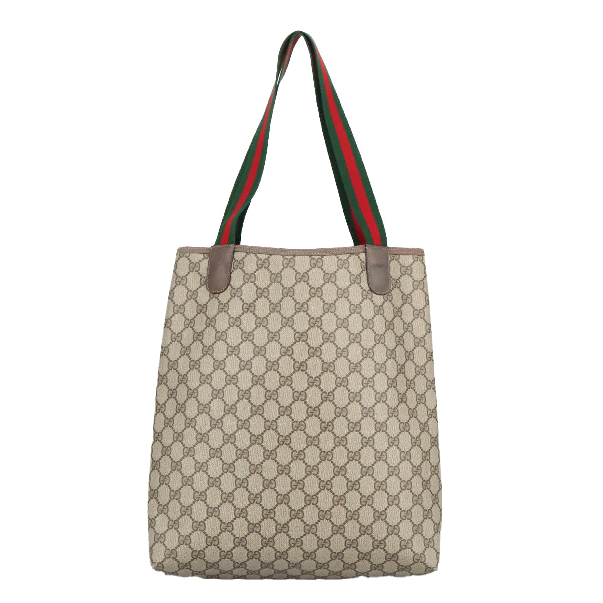 GUCCI GG Supreme Web Sherry Line Tote Bag PVC Leather Beige 39 02 003 Auth 96201