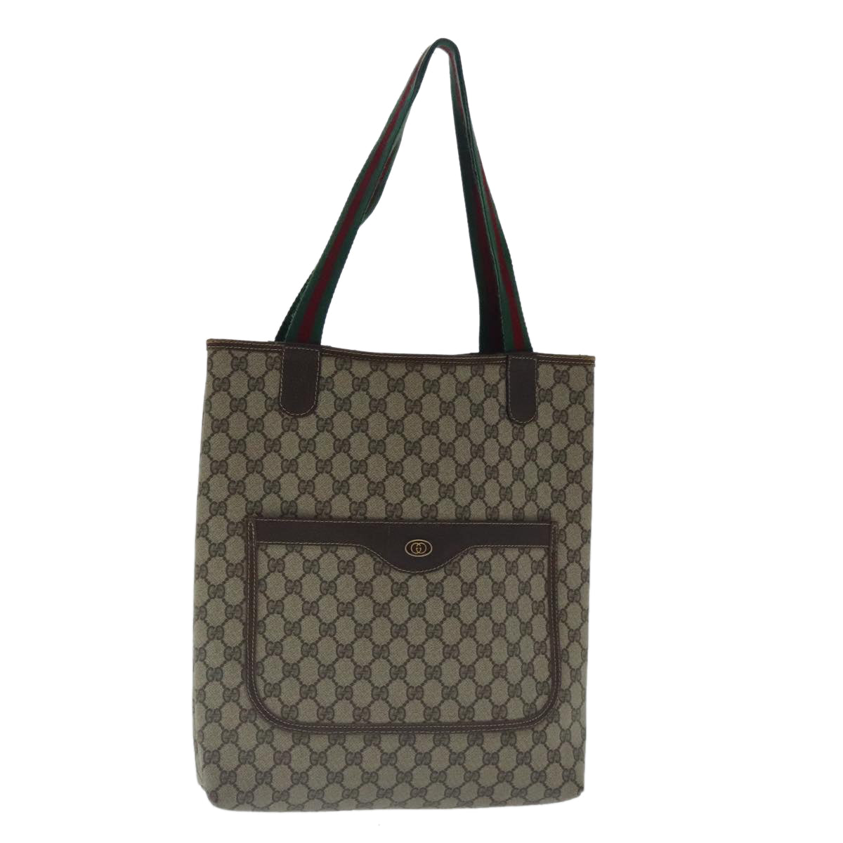 GUCCI GG Supreme Web Sherry Line Tote Bag PVC Beige Red Green Auth 96202