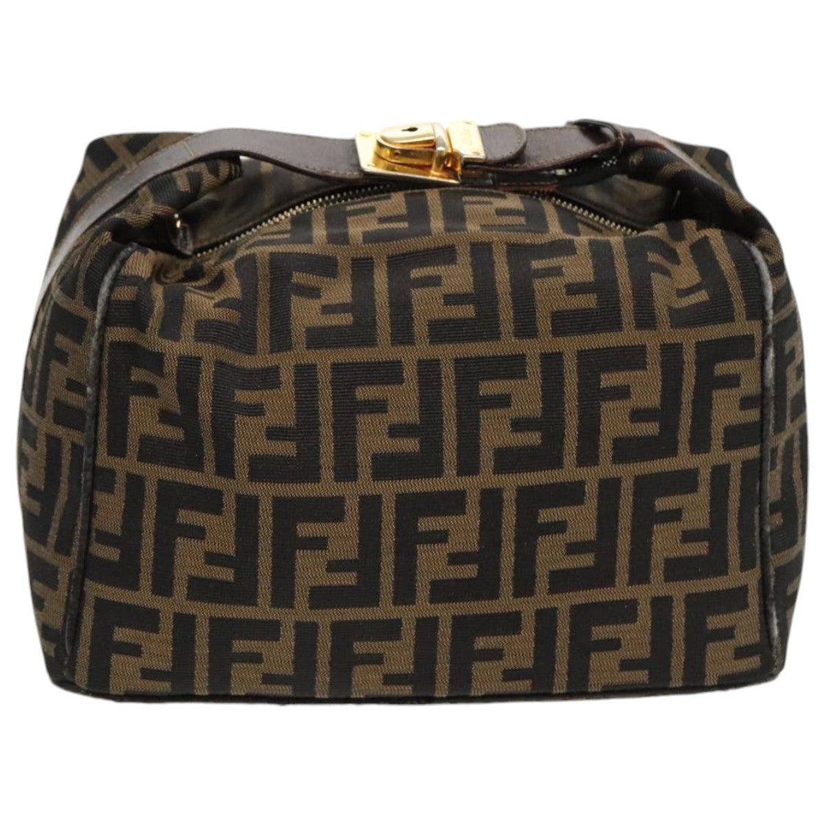 FENDI Zucca Canvas Vanity Hand Bag Brown Black gold Auth 96206 - 0