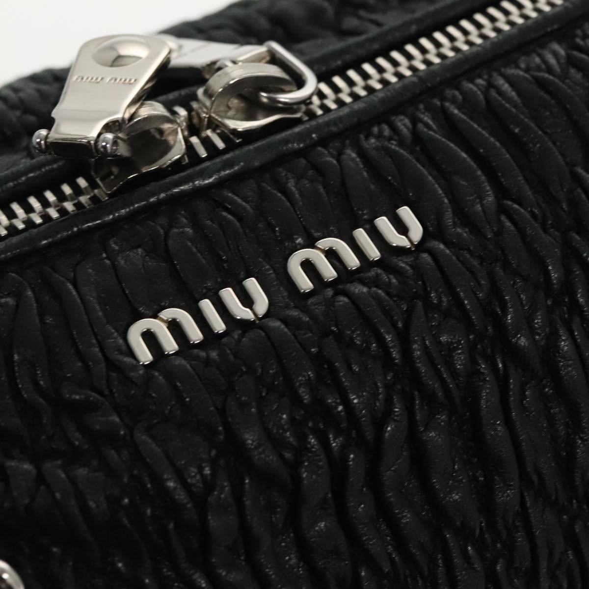 Miu Miu Tote Bag Leather Silver Black Auth 96212