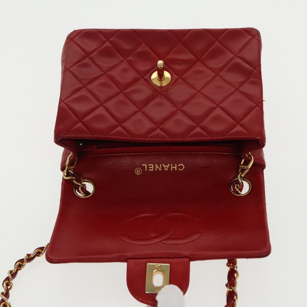 CHANEL Matelasse Chain Shoulder Bag Lamb Skin Gold Red CC Auth 96217A