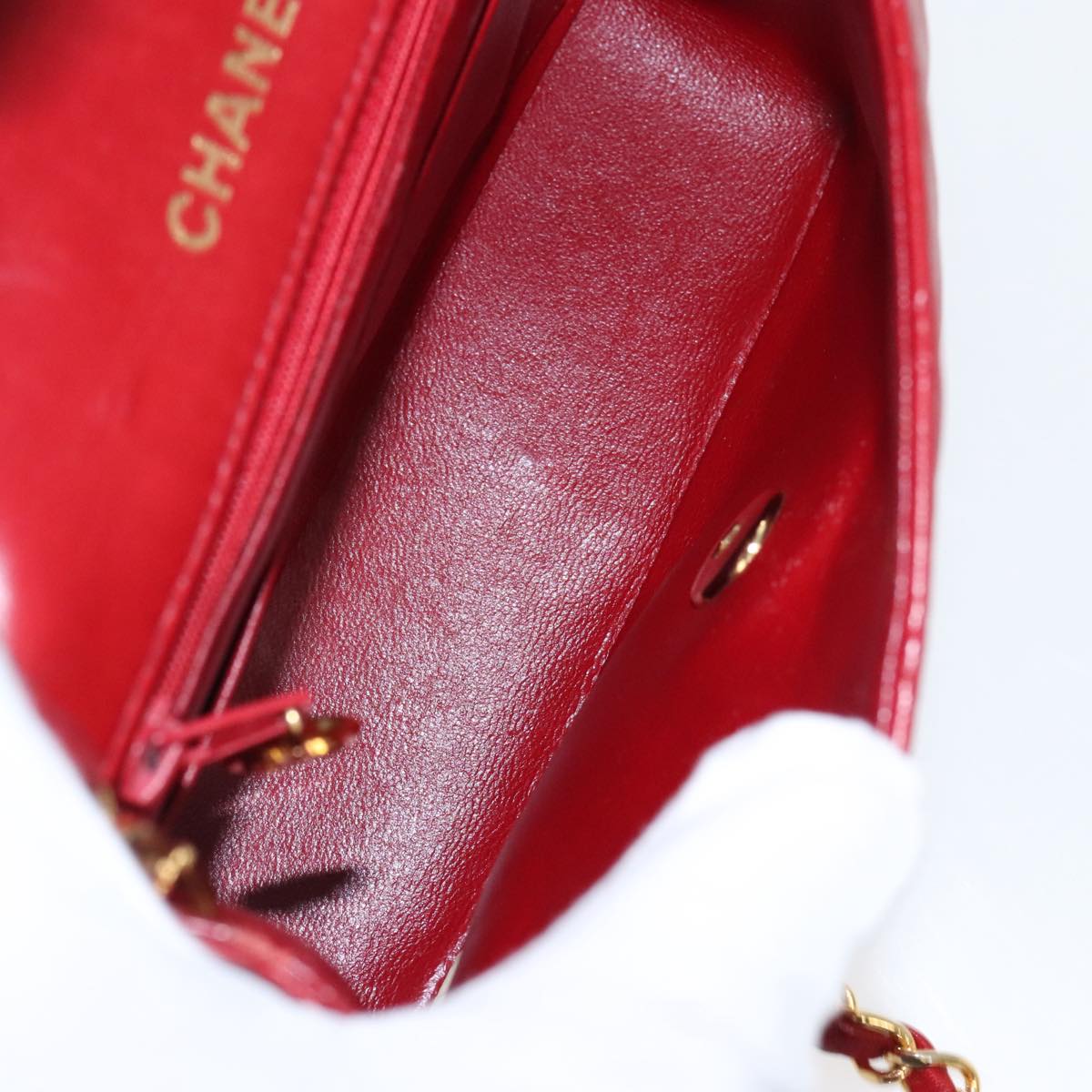 CHANEL Matelasse Chain Shoulder Bag Lamb Skin Gold Red CC Auth 96217A