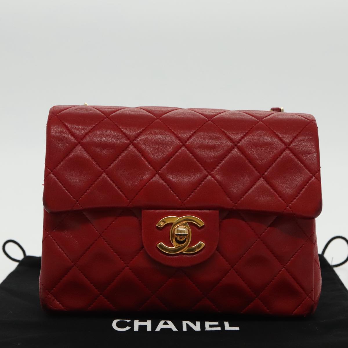 CHANEL Matelasse Chain Shoulder Bag Lamb Skin Gold Red CC Auth 96217A